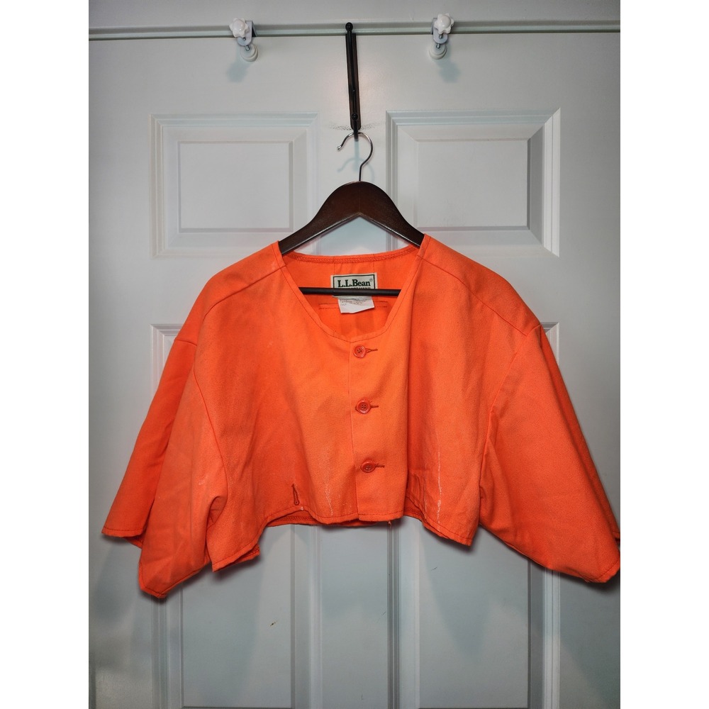 Vintage LL Bean Blaze Orange Cropped Hunting Vest Jacket Made in USA L/XL